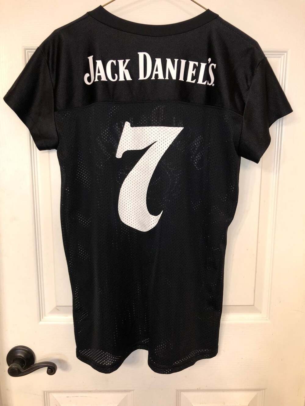 Jack Daniel's Football Jersey Size LG Black Mesh Old No. 7 V-Neck